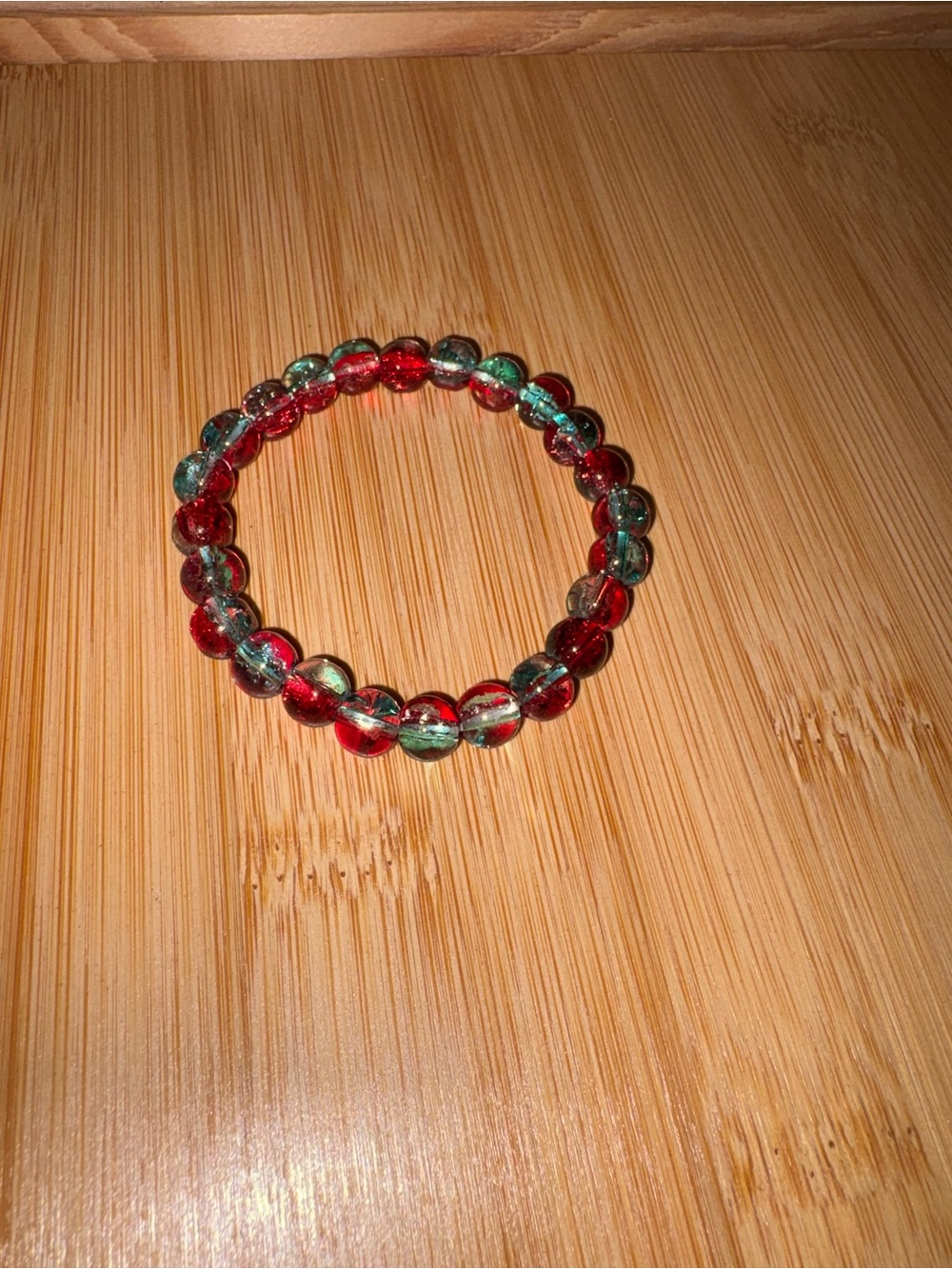 Red and Green Glass Bead Stretch Bracelet - Women Jewelry